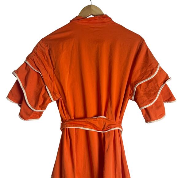 Alexis Rhodes Orange Short Sleeve Belted Tie Waist Midi Shirt Dress Size Large - Picture 11 of 16